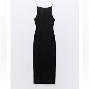 Zara Ribbed High Neck Bodycon Midi Dress